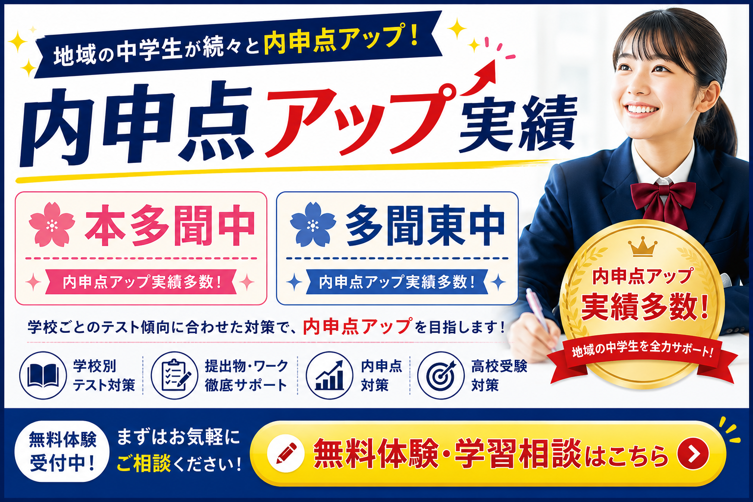 中学校1学期内申点アップ事例！！